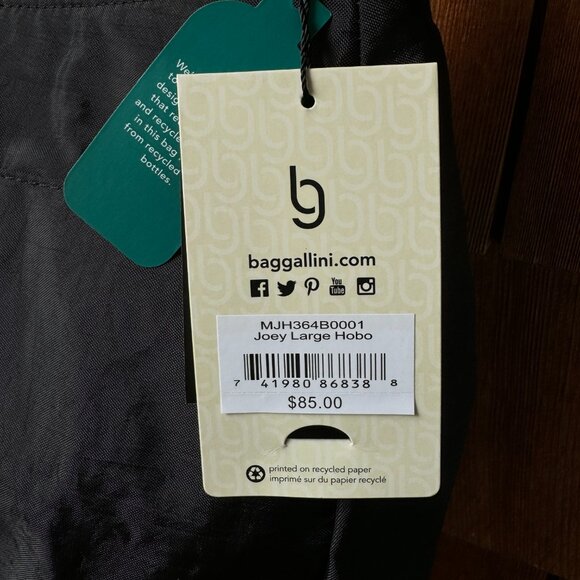 NWT Baggallini Black Joey Large Hobo with Adjustable Strap -10” H x 11" W x 5” D - Picture 5 of 14